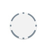 A round poker chip in white with grey markings around the edges. It features a logo in the centre.