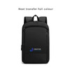 A black expandable laptop backpack with a logo on the front and dual shoulder straps.