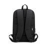 A black expandable laptop backpack with padded straps and a mesh texture on the back. Features a logo.