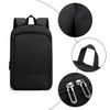 A black expandable laptop backpack with ergonomic straps, textured fabric, and zippered pockets. Features a logo.