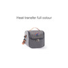 A grey customizable lunch bag with a zip closure and a carrying handle. It features a logo on the front.