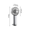 A transparent handheld fan with LED light, featuring a silver handle and a decorative fan head.
