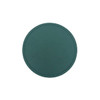 A green PU coaster with a smooth texture and stitched border. It has a circular shape and features a logo.