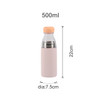 A drink bottle featuring a stainless steel vacuum design in pink and peach, with a transparent upper section and a logo.