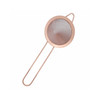 A copper-coloured bar mesh strainer with a round sieve and long handles.