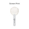A cat litter scoop in white with a slotted head and a branded handle.