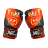 Red and black adult training boxing gloves with a bold design featuring graffiti-style text and a logo.