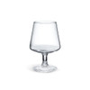 A crystal clear brandy snifter with a wide bowl and a slender stem, showcasing its elegant design.