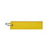 A yellow woven keytag with a metal ring for attaching keys. It has a simple, rectangular design.
