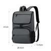 A grey business laptop backpack with multiple compartments and adjustable straps, featuring a logo on the front.
