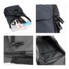 A navy business laptop backpack featuring multiple compartments, zippers, and a sleek design. Includes a logo.