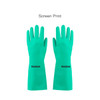 Reusable cleaning nitrile gloves in vibrant teal, featuring a logo on the wrist area.