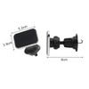 A black and silver square car hook bracket, featuring dimensions and a holder with a hook for hanging items.