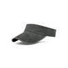 A washed sun visor in a dark grey colour with a wide brim and an adjustable band at the back.