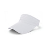A white breathable sun visor featuring a wide brim and perforated fabric for ventilation. It has a logo on its side.