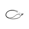 A black lanyard with a white connector and a clip at one end, designed for holding various items.