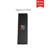 A sleek black box with a logo, designed for packaging a product. The box features a textured finish.