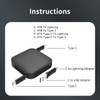 A black 4-in-1 retractable charging cable featuring USB, Lightning, and Type-C connections, with a phone stand.