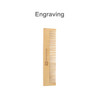 A fine-tooth bamboo comb in a natural light brown colour with a logo. Features engravings along the handle.