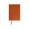 A PU leather notebook in a warm terracotta colour with a matching ribbon bookmark and a simple design.