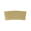 A tan leather cup sleeve with a curved design, featuring stitching details and a logo.