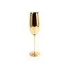 A stainless steel champagne flute in a sleek gold finish with a modern, elegant design.
