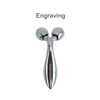 A chrome facial roller with two faceted balls and a sleek handle, featuring a logo.