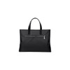A nylon briefcase in black with two handles and a front zippered pocket. It features a logo.