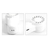 A mini portable handheld fan in white, featuring a compact design and a USB charging port.
