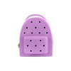 A purple EVA backpack with a smooth surface and multiple holes, featuring a front pocket and a top handle.