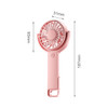 A pink handheld fan with a 180° adjustable angle and a compact design, featuring a logo.