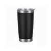 A drink bottle featuring a matte black exterior, stainless steel base, and a clear lid. The bottle also has a logo.