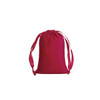 A fuchsia velvet drawstring bag with matching ties, featuring a simple design and a logo.