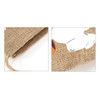 A beige linen drawstring gift bag featuring a natural texture and a decorative logo.
