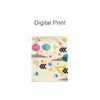 A cotton linen drawstring bag featuring a digital print with colourful geometric shapes in pink, blue, and black.