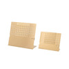 A gold aluminium desk calendar featuring two sizes with a sleek, modern design. Includes a logo on the base.