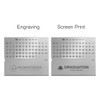 An aluminium desk calendar featuring two designs, one with a sports theme and another for graduation, both with logos.