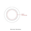 A circular diagram highlighting two laser zones with measurements, featuring a red outline and labelled sections.