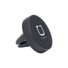 A black universal magnetic car mount with a circular base and a logo. Designed for securely holding mobile devices in vehicles.