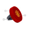 A red universal magnetic car mount with a logo on top, featuring a sturdy base for attachment.