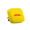 A yellow universal magnetic car mount with a logo on the front, designed for holding phones.