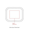 A drawing of a rectangular outline with a smaller rectangle inside, including dimensions for a laser engraving area.