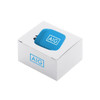 A blue universal magnetic car mount in a white box with a logo. Ideal for securing phones in vehicles.