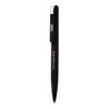 A twist metal ball pen in black with a chrome top and featuring a logo.