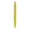 A slim, twist metal ball pen in vibrant green with a gold accent and a logo.