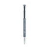 A slim grey metal pen with a silver clip and branding.