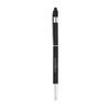 A black stylus pen with a silver clip and tip, featuring a logo on its body.