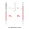 A diagram of metal Hex Pens featuring multiple printing zones and dimensions. The pen is primarily silver with red accents.