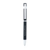 A black metal pen featuring a silver clip and an imprint area with branding.