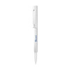 A silver metal ballpoint pen with a clip and branding. The pen has a sleek design and a white barrel.